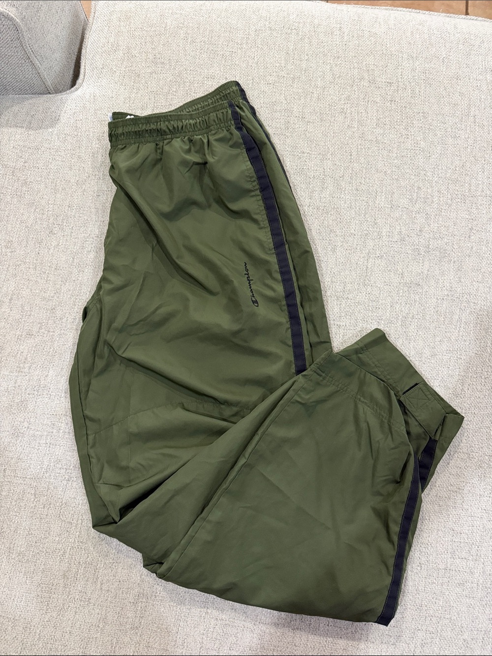 Champion Olive Green Joggers with Black Side Stripe